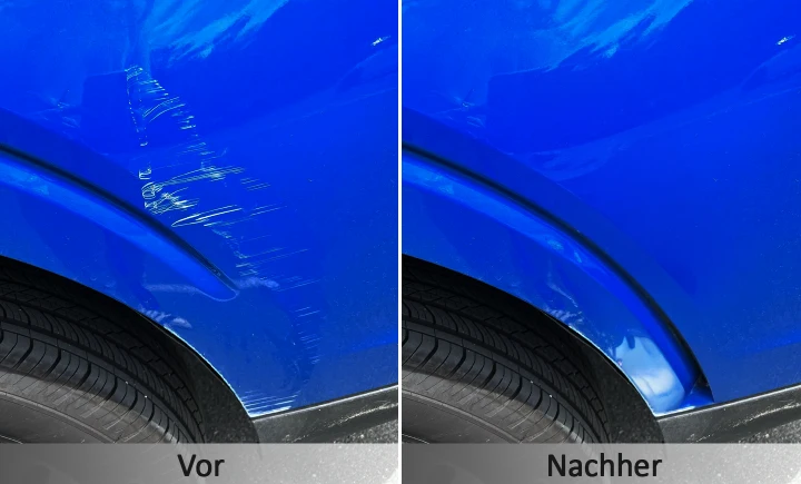 NuraFix vergelijking — voor en na toepassing op autolak